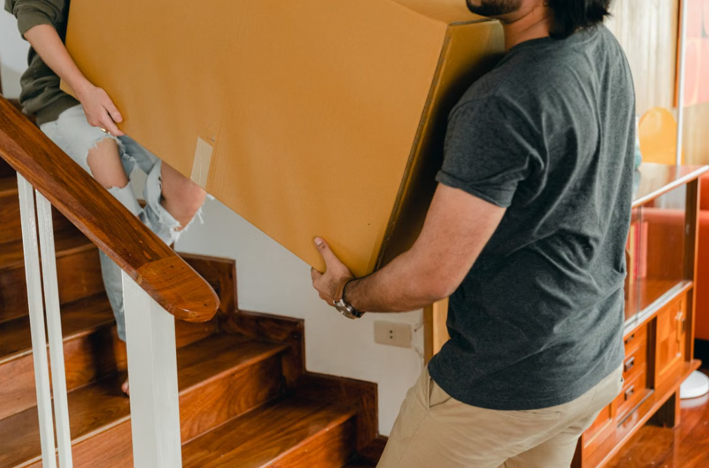 Large Cardboard Box Furniture Moving Service in Stairwell Environments